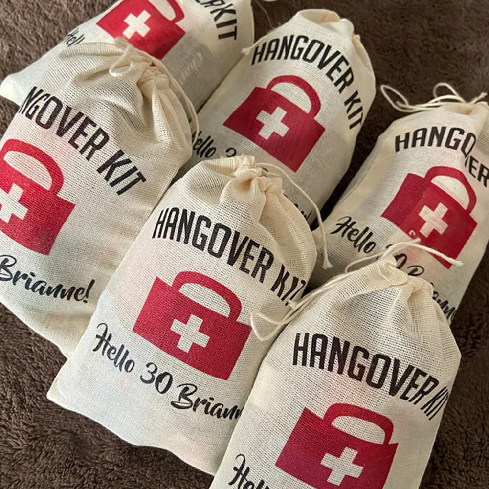 

50 Pcs/Personalized DIY Cotton Hangovers Kit Bag Party Favors Survival Kit Custom Bride Bachelorette Party Recovery Kit