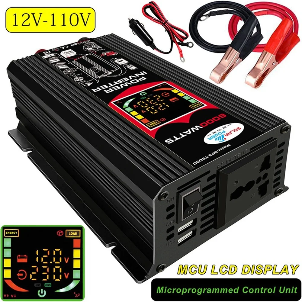 

Car Power Inverter Charger Adapter Dual USB with Digital Display DC 12V to AC 110/220V Peaks 6000W Modified Sine Wave Converter