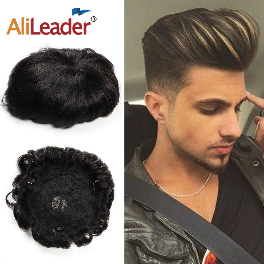 Alileader Высокое качество Мужские волосы Toupees 18 см x 20 натуральный цвет человеческие