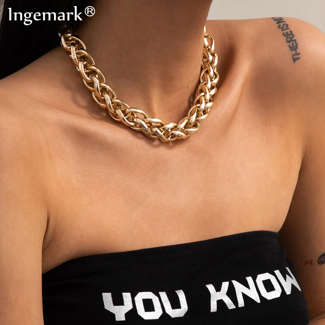 

High Quality Punk Cuban Curb Choker Necklace Pendant Women Collar Statement Brand Lock Chunky Thick Chain Necklace Steampunk Men