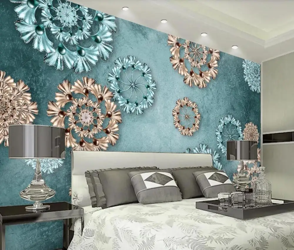 Фотообои на заказ синие ретро 3d трехмерные рельефные европейские узоры для