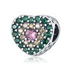Классические бусины в форме сердца, 100% реальные искусственные серебряные зеленые бриллианты, подходят для оригинальных браслетов Pandora, ювелирные изделия