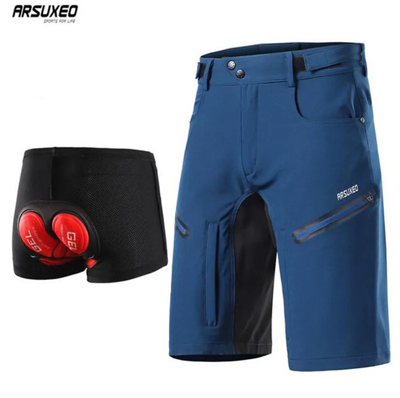 

ARSUXEO Men's Cycling Shorts Loose Fit MTB Mountain Bike Shorts Outdoor Sports Hiking Downhill Bicycle Pants With 5D Gel Padded