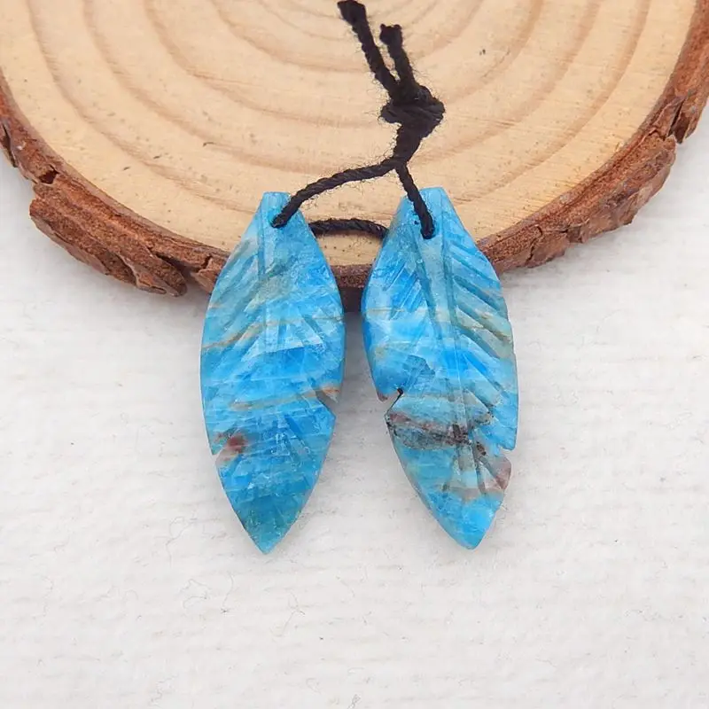 Резной лист натуральный камень Синий Апатит кристалл драгоценный модные серьги