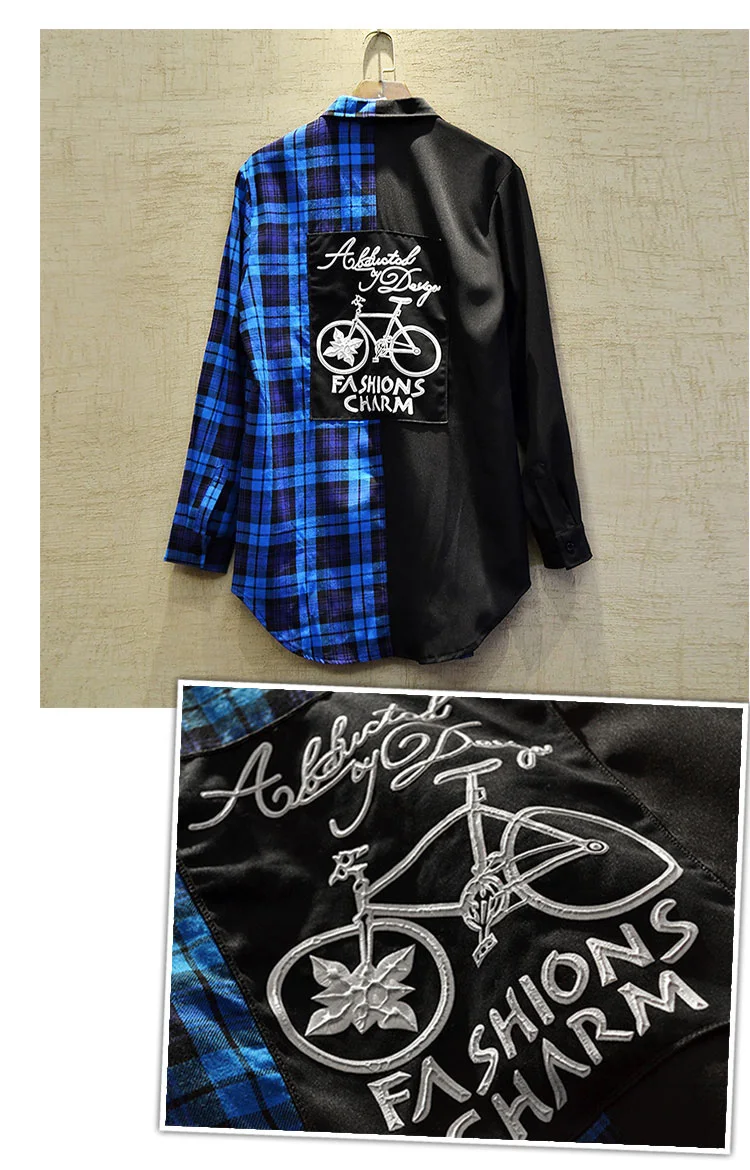 New Western Diablo Style Fashion Individuality Printed Plaid Patchwork Men's Long-Sleeved Shirts Hip Hop Autumn Streetwear Color