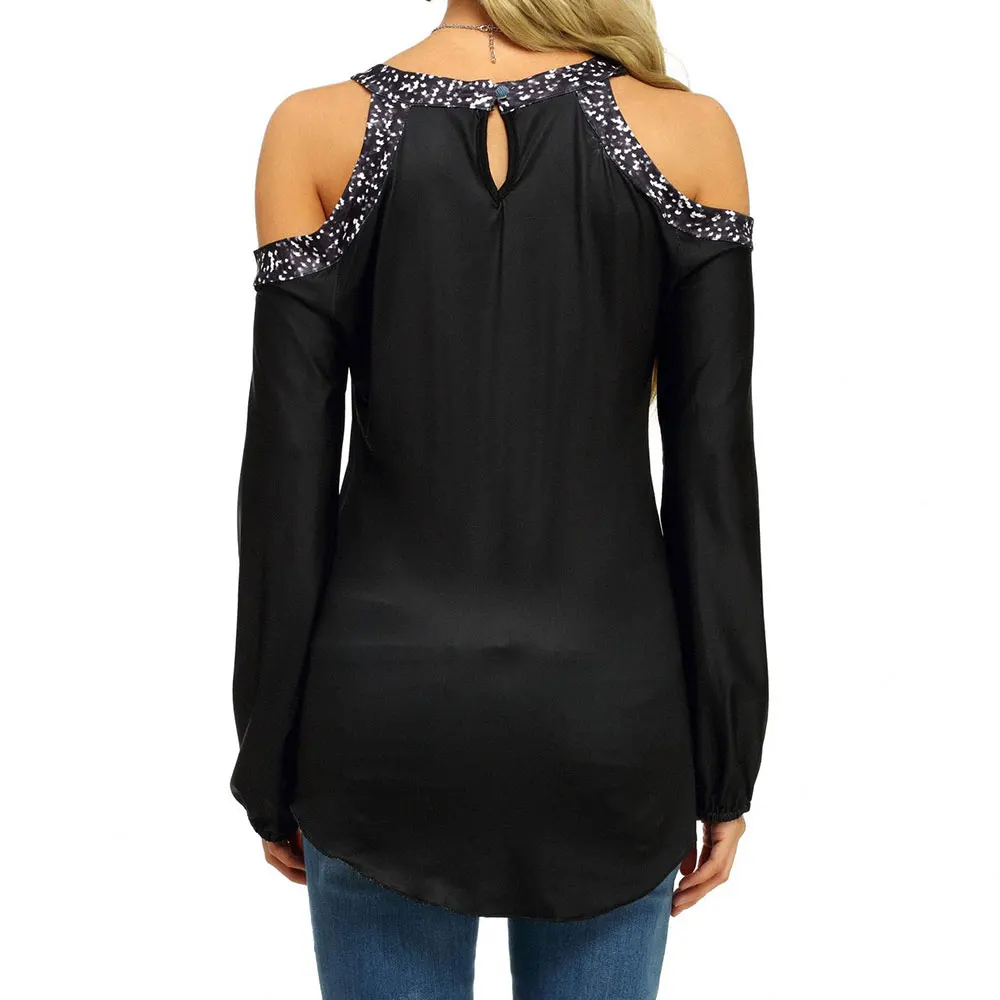 Gentillove Casual Ladies Printing Loose Blouse Women Oversizeed Shirt Long Sleeve Off Shoulder Tops Chiffon Tunic Tees | Женская одежда