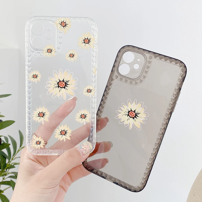 

Love Photo Frame Case For IPhone 12 11 Pro Max 12 Mini X XR XS Max 6 6S 7 8 Plus SE 2020 Black And White Daisies Anti-Fall Cover