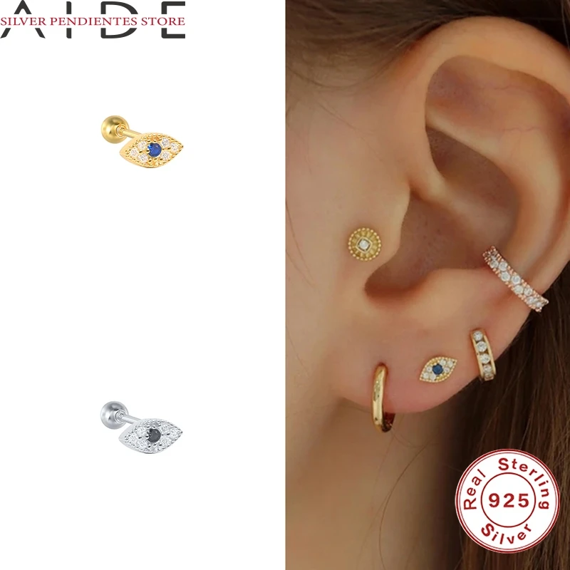 

AIDE 1PCS Small Evil Eye Stud Earrings Women Colorful 2021 Trend Piercing Earrings 925 Sterling Silver Jewelry Kolczyki Damskie