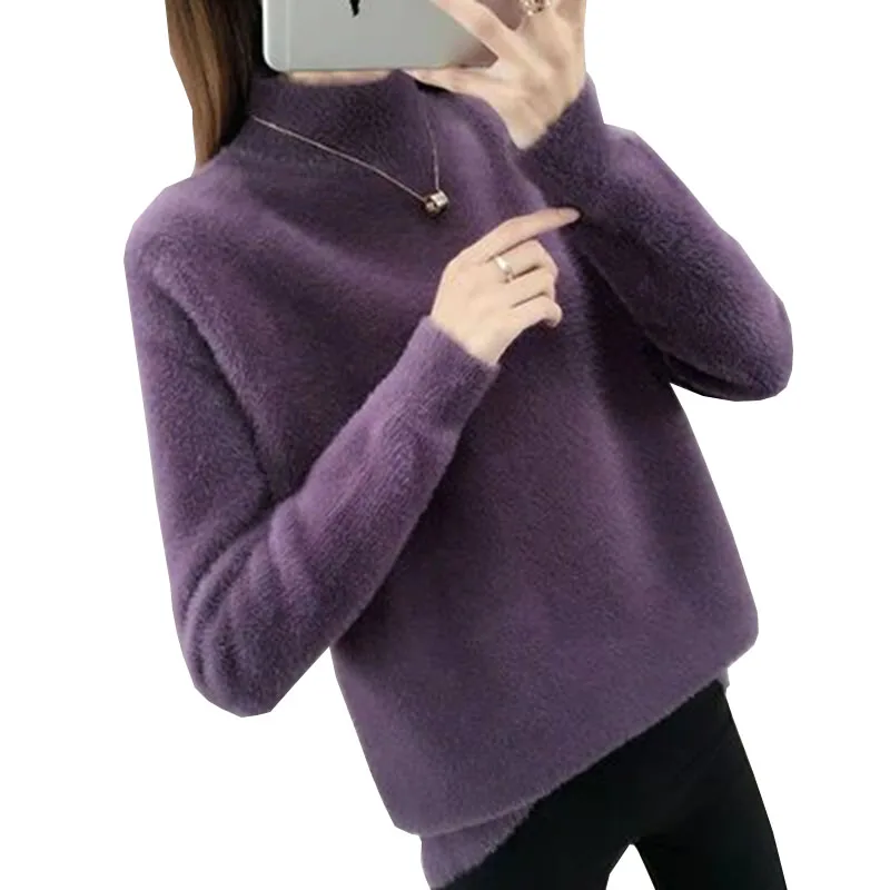 Imitation Mink Cashmere Knitted Women Turtleneck New Autumn Winter Ladies Sweater Female Long Sleeve Jumper Pullover ok489 | Женская