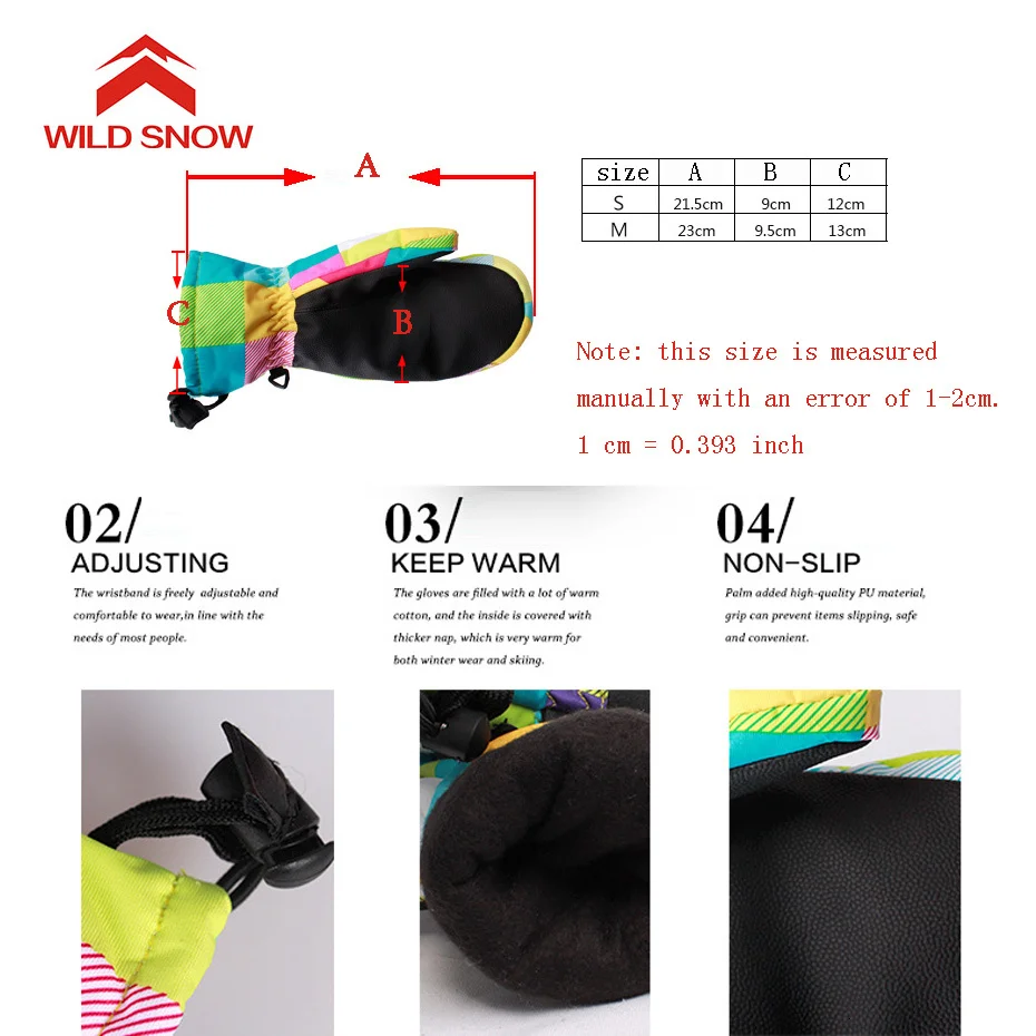Детские лыжные перчатки бренда Wild Snow ветрозащитные водонепроницаемые теплые