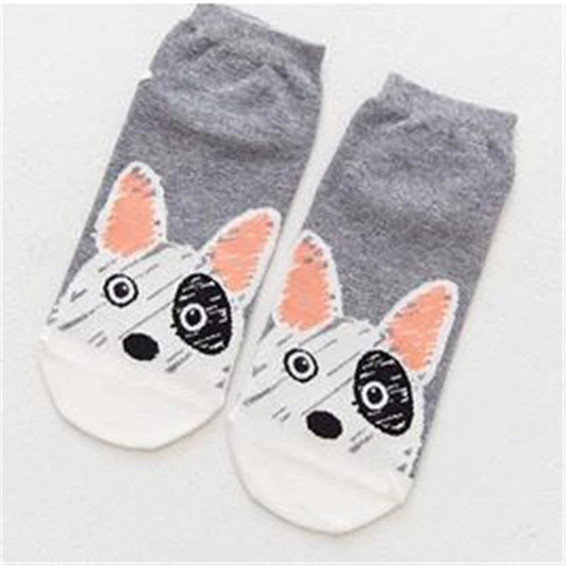 Light Gray Dog Милые носки до щиколотки с изображением Сиба и пера; короткие носки для девочек с изображением забавной лисы, собаки, цыпленка, кота, кролика; унисекс; с животными; Прямая поставка - Цвет: Light Gray Dog