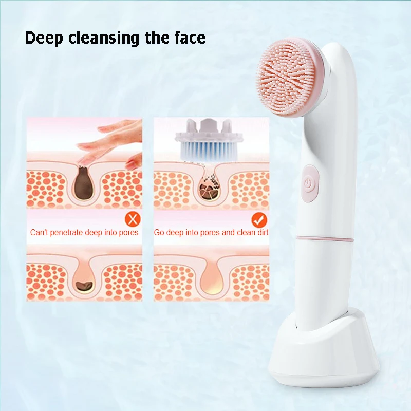 2 в 1 Электрический силиконовая щетка для чистки лица Вибрационный массаж T зоной