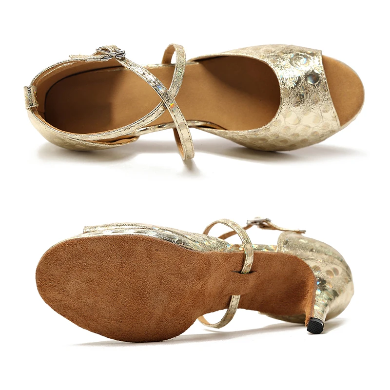 Woman Heel Latin Dance Shoes Women Ballroom Tango Dancing Shoes Platforms Gold Silver Black High Heels Salsa Performance Sandals