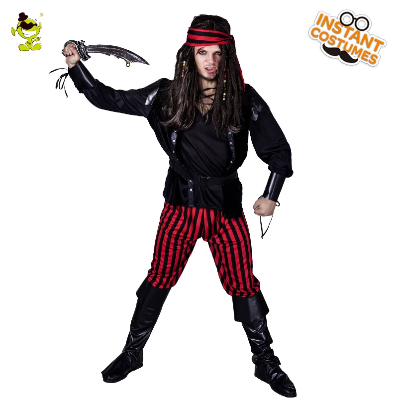 

Мужской крутой пиратский костюм для косплея, костюм для Хэллоуина для взрослых, набор для вечеринки, костюм для персонажа из фильма в полоск...