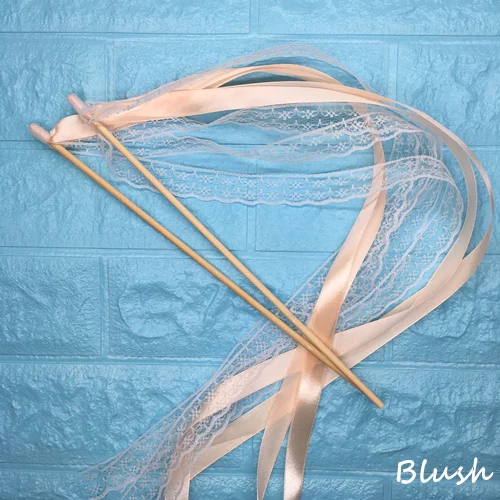 Blush and Lace 50 шт. свадебные ленты палочки скручивающаяся лента для танцев реквизит лента на палочке с кружевом DIY Свадьба День Рождения Вечеринка подарки - Цвет: Blush and Lace