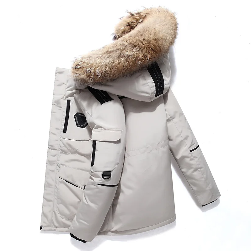 

Down Jacket Men and Women Couples Korea Parker Tooling Pockets Plus Velvet Thick Winter Coat Fluffy Fur Collar Coat Men