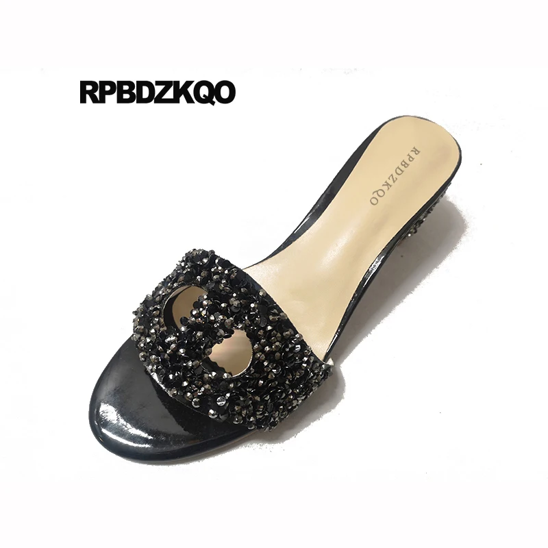 блок высокий каблук бриллиант Bling кристалл домашние тапочки насосы женщины