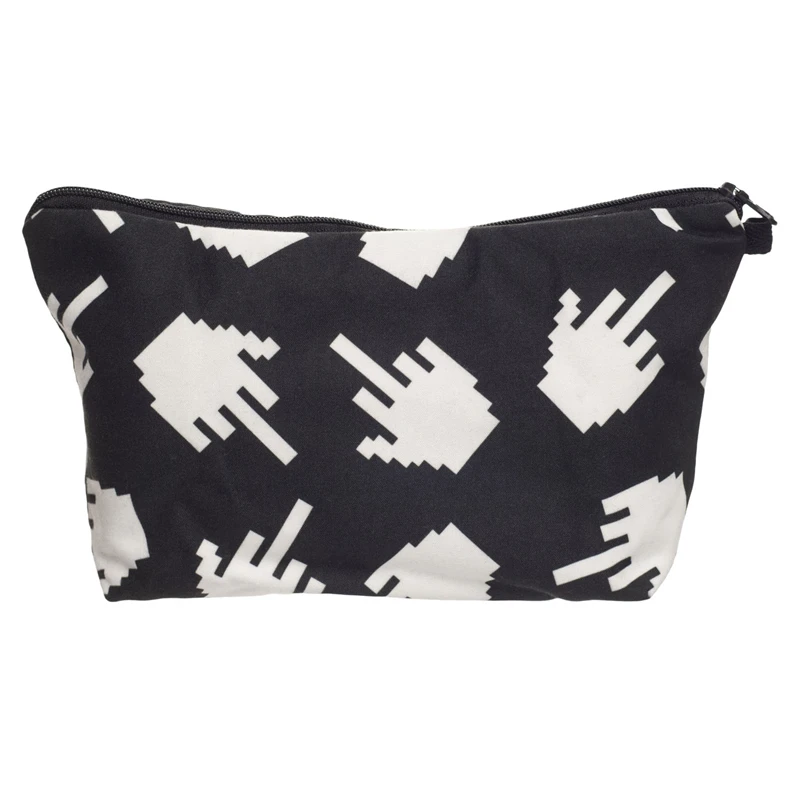 Черная женская косметичка на молнии несессер портативная с пикселями для