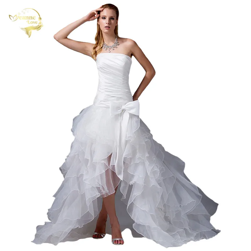 

2021 New Arrival Strapless Bridal Gowns Vestidos De Noiva Short Front Long Back Wedding Dresses Train Bohemian Wedding Gowns