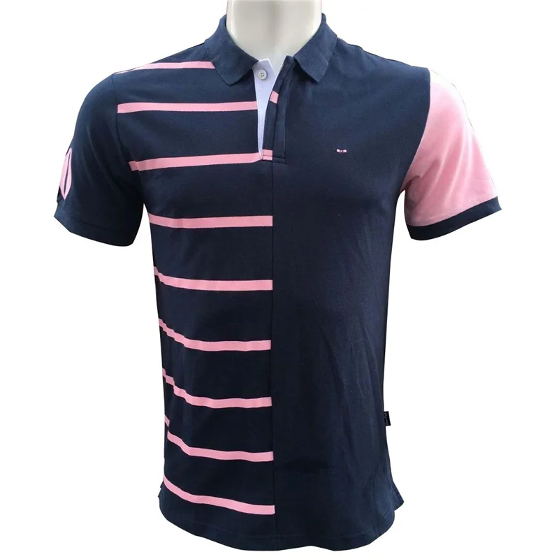 

men's classic striped park short sleeve men french brand casual embroidery social cotton tops plus 3xl