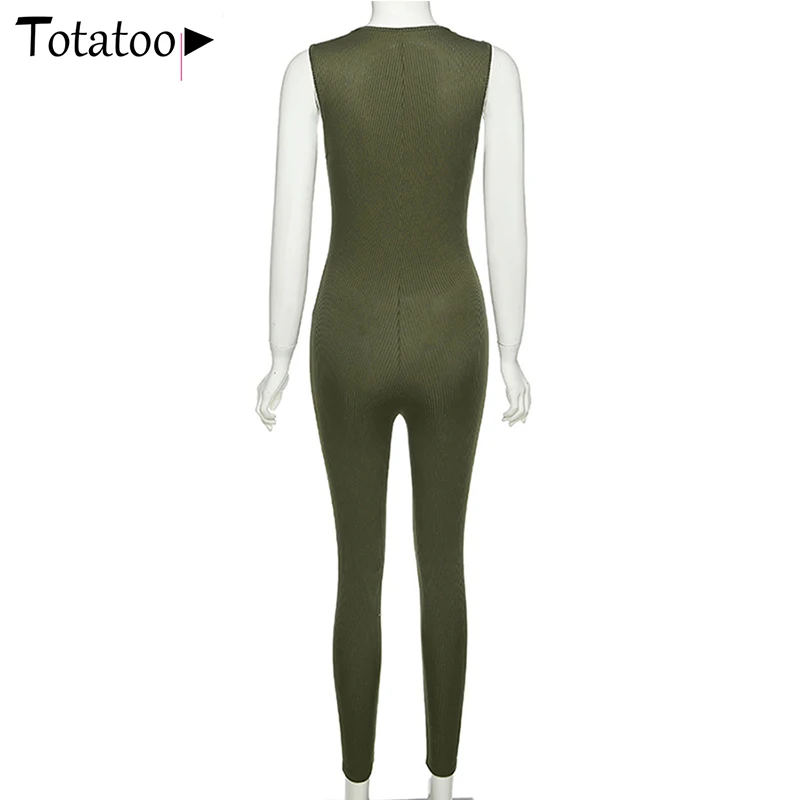 

Totatoop Sexy V Neck Rib Knitted Bodycon Jumpsuit Women Sleeveless Fashion Streetwear Skinny Rompers Clubwear Outfit Hot