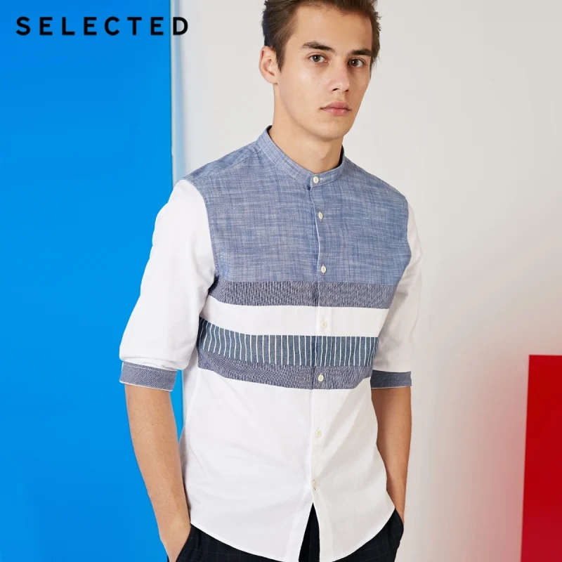 Мужская приталенная рубашка из 100% хлопка с контрастной строчкой Повседневная