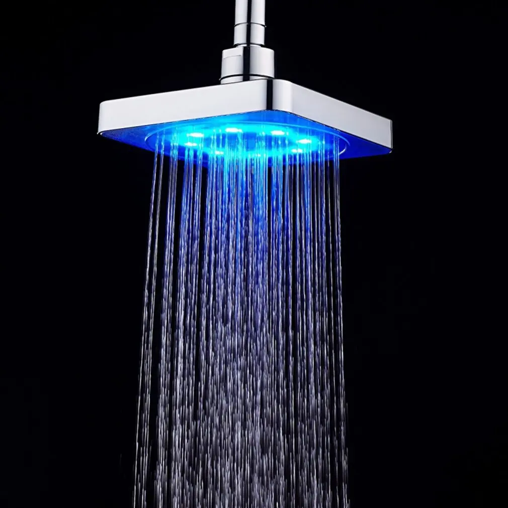 

NEW 6 Inch LED Rainfall Shower Head Square Shower Head Temperature Sensing Luminous Color Changing Shower Bathroom Top Spray