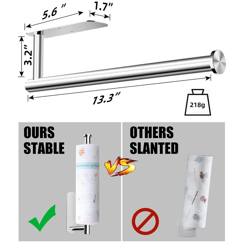 

Paper Towel Holder- Self Adhesive or Drilling Under Cabinet Sticky Paper Towel Holder Wall Mount for Kitchen Bathroom