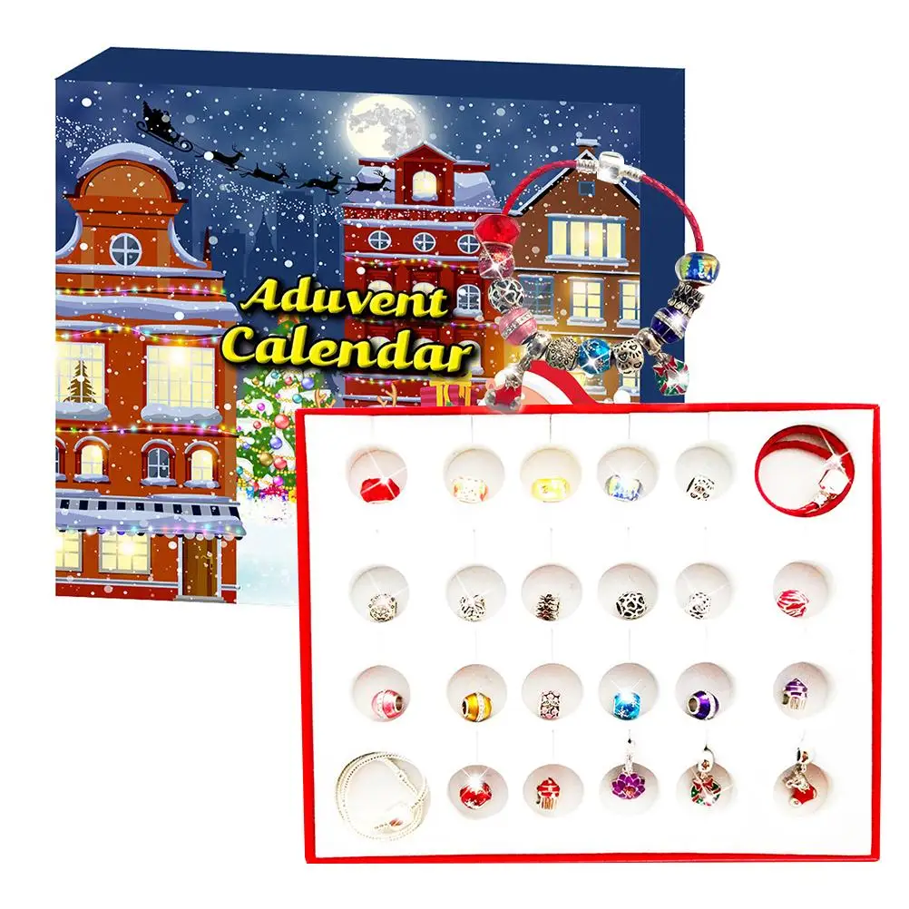 

Новогодний браслет поделки из бисера с календарём, стеклянными бусинами и кристаллами для маленьких девочек и взрослых, 1 комплект, 24 ячейки