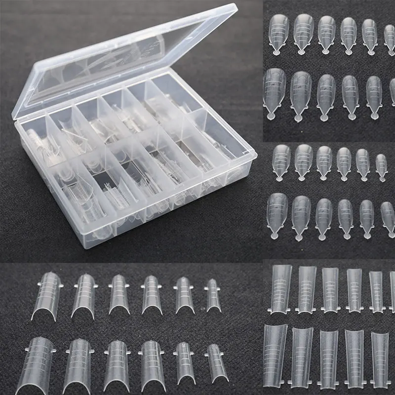 

120pcs Fake Nails Poly Extension Gel Nail Form Coffin Nails Clear Full Cover Nail Tips For Nail Art Care Tool