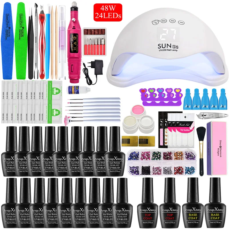 48W choose 18 colors Набор для ногтей с 80/48/36 Вт Сушилка для ногтей 18/10 Гель-лак для ногтей Набор лаков, набор для ногтей, набор инструментов для пилочка для ногтей верхнее покрытие Базовое покрытие - Цвет: 48W choose 18 colors