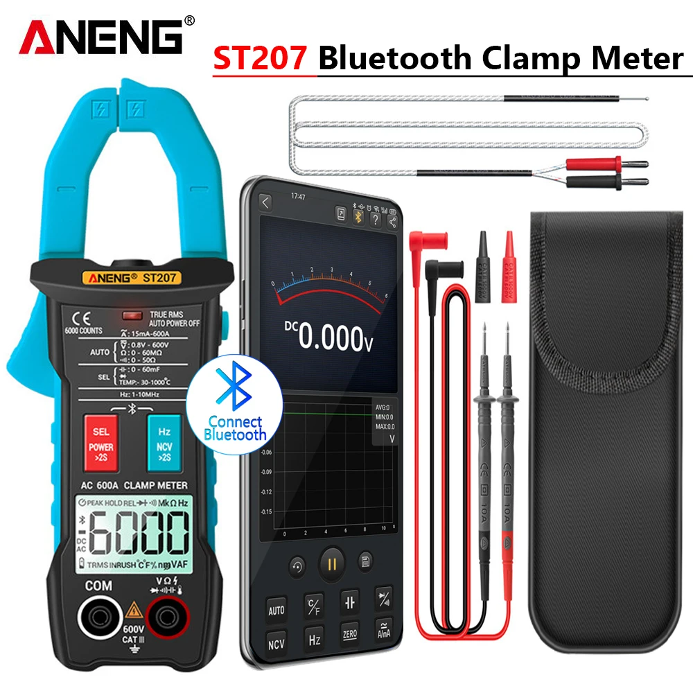 Цифровой умный мультиметр ST207 с Bluetooth зажим метр 6000 отсчетов True RMS тест напряжения