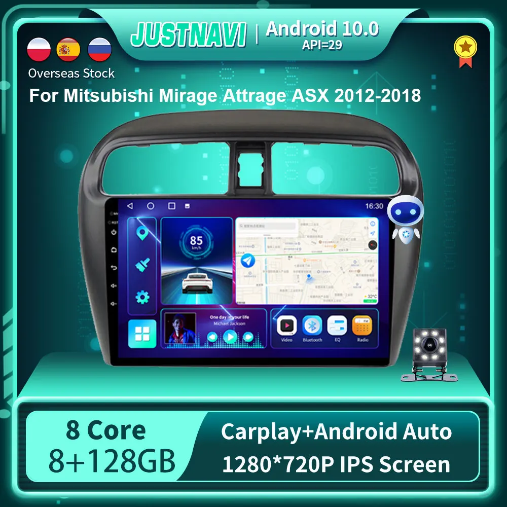 Автомобильный радиоплеер JUSTNAVI QT10 Android 10 для Mitsubishi Mirage Attrage ASX 2012-2018 GPS DSP Carplay 1280*720P IPS