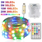 RGB светодиодный светильник из медного провода, светодиодный Сказочный светильник RGBW, новинка 2022, светодиодсветильник ПА для украшения рождественской елки s, 3-20 м, USB светильник пульт дистанционного управления, s