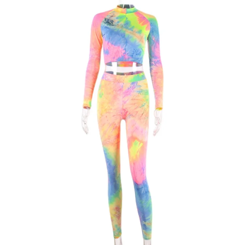 

French couture tie-dye zipper top leisure fashion suits a undertakes to dress