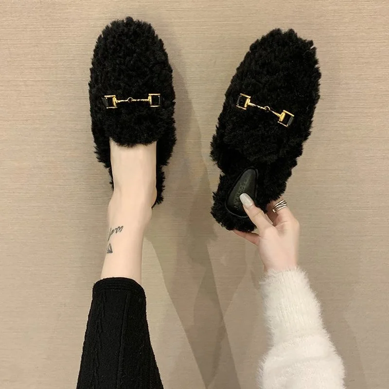 

Hairy shoes women's winter wear 2021 spring and autumn new volume lamb wool Mary Jane cotton shoes plus cashmere beanie shoes