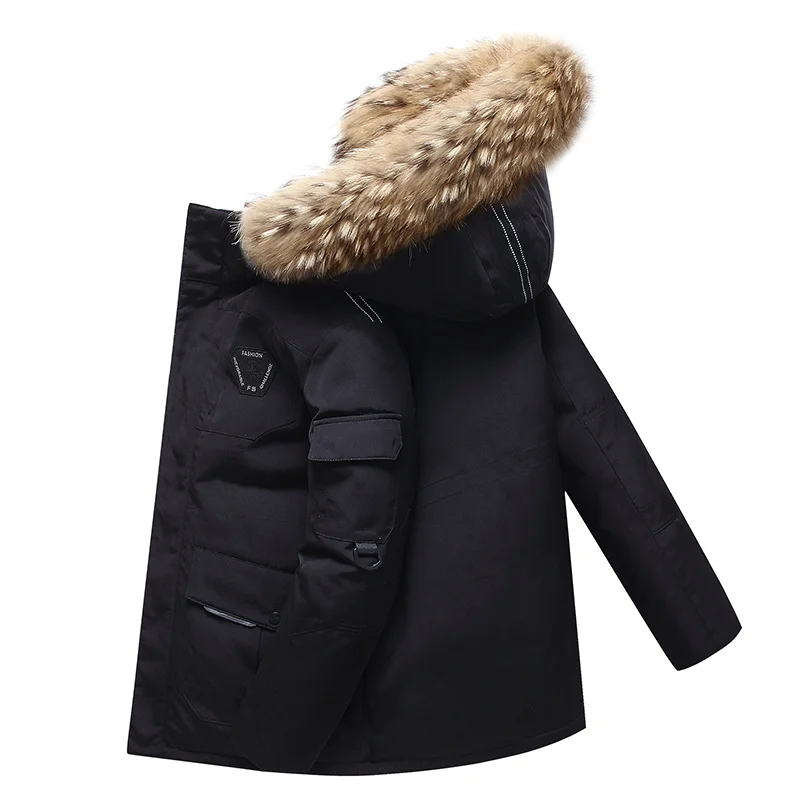 Winter Thicken Men's  Jackets Big  Fur Collar Warm Parka -30 degrees Men Casual 90%  Coats Winter Snow Fashion Overcoat