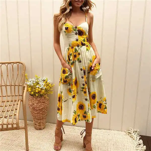 

Vintage Casual Female Beach Dress Midi Backless Dot Striped Women Dress 2020Summer Sexy Party Dress
