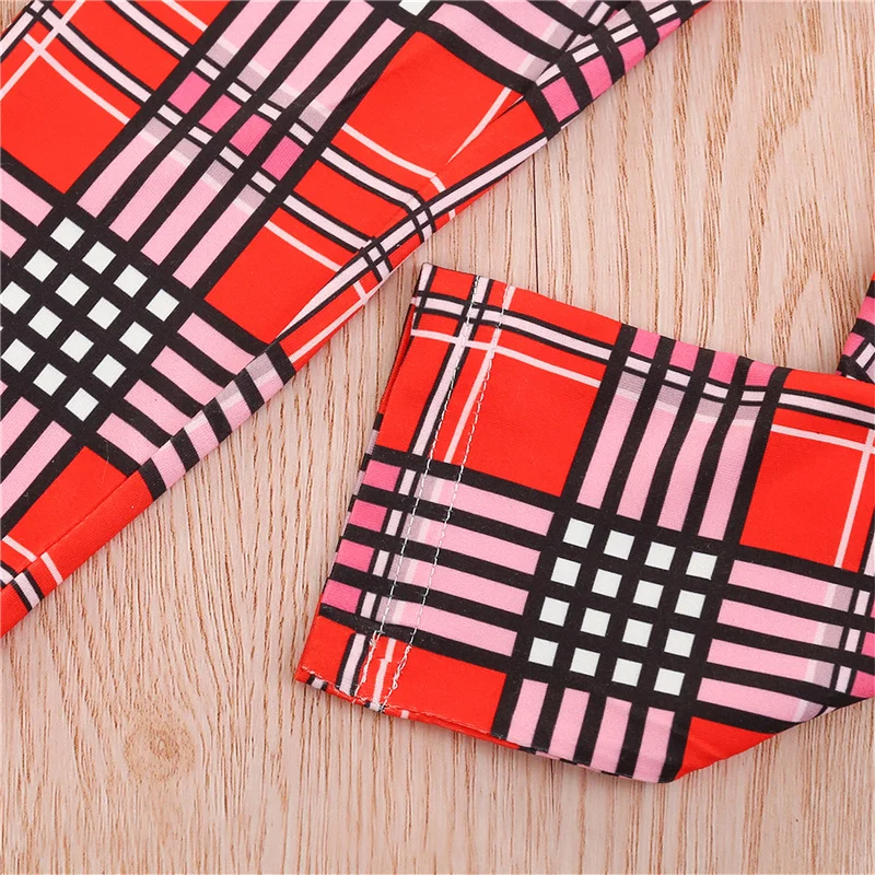 

Valentine's Day 3Pcs Suit Baby Kid Girl Red Black Plaid Print Clothes Set Long Sleeve Round Neck Tops Long Pants Headband 1-6Y