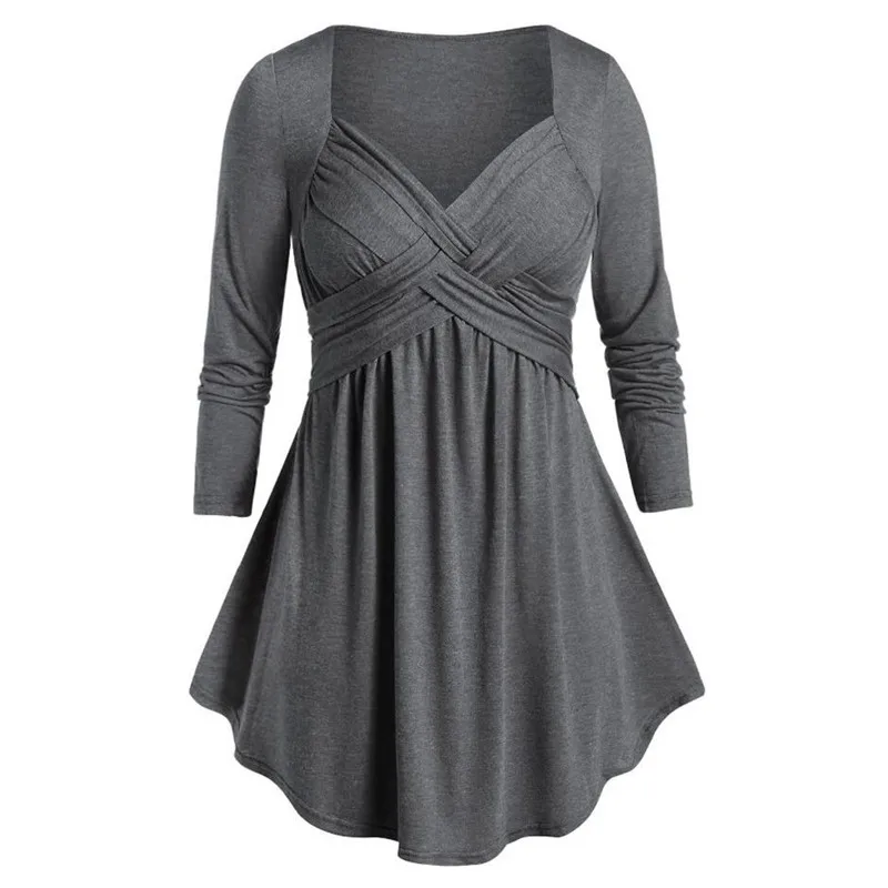 Женские топы с длинным рукавом v образным вырезом винтажная однотонная