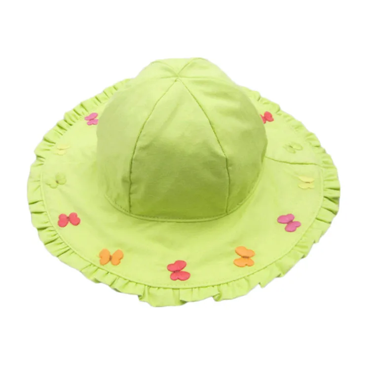 green embroidery Цветочная шляпа для маленьких девочек; шляпа от солнца для девочек; шляпа с оборками для малышей; джинсовая детская Солнцезащитная шляпа с цветочным рисунком - Цвет: green embroidery
