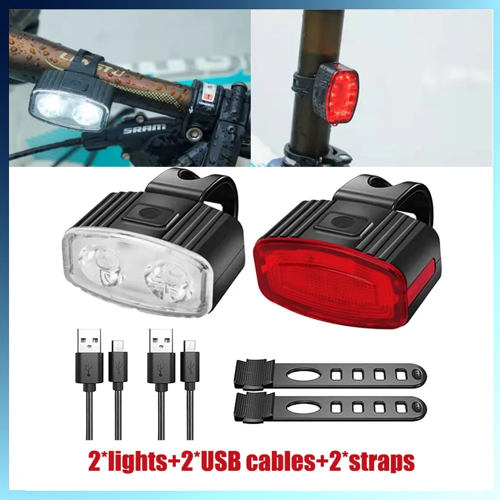 

2 Pcs USB Rechargeable Bike Light Set 350mAh Headlight 230mAh Taillight LED Bicycle Front Rear Light Outdoor Bike Accessories
