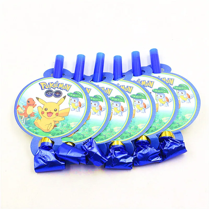 Blowout-6pcs Pokemon Birthday Party Supplies Tableware Set Party Paper Plates Cup Napkins Pokemon Party Balloon Decorations Hats Flags Candle - Color: Blowout-6pcs