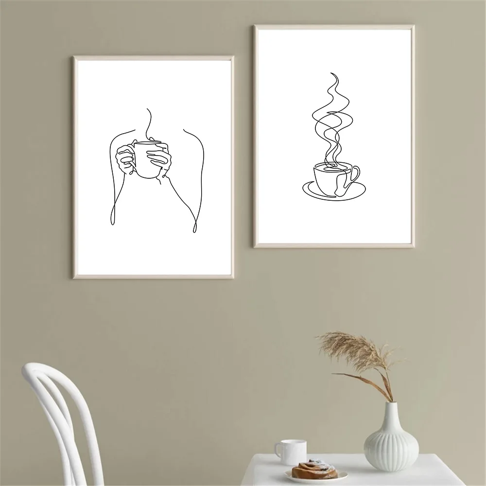 Кофе Искусство Холст плакат рисунок линии абстрактная живопись чашки руки