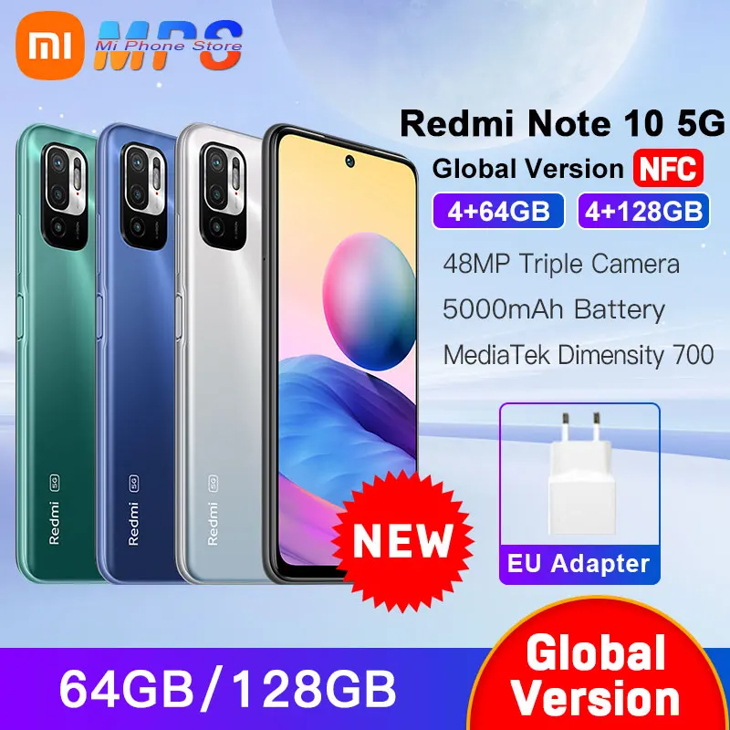 Глобальная версия смартфона Xiaomi Redmi Note 10 5G NFC 4 Гб 64 ГБ/4 ГБ 128 Dimensity 700 5000 мАч 90 Гц