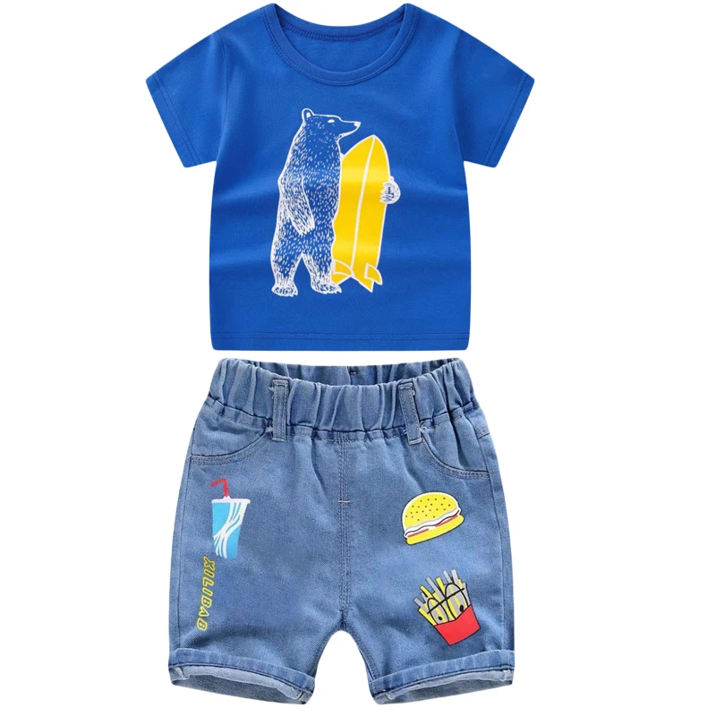 

Kids Baby Boys Clothes Set Summer Cartoon T-shirt + Jeans Pants 2PCS Outfits Children Clothing Girls Sport Suit Tracksuit 2-8Y