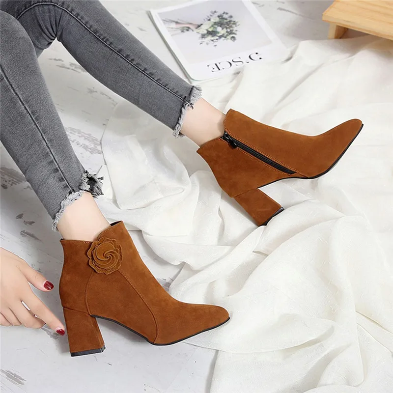 Botas Ahelsea/женские ботинки Модные однотонные Ботильоны на молнии с острым носком и