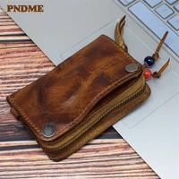 pndme simple vintage genuine leather mens womens key case fashion natural first layer cowhide car driving license coin purse