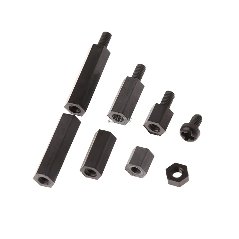 160 шт. набор нейлоновых черных быстрорежущих шестигранных распорных болтов M3