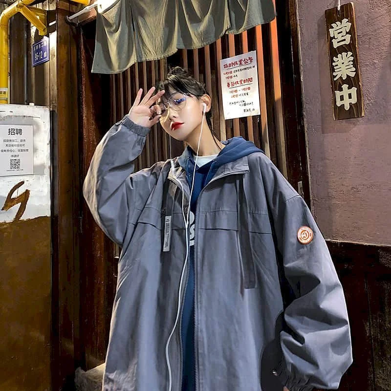 

Cargo short jacket female 2021 spring autumn new Harajuku trend Preppy Style loose casual baseball uniform unisex simple coats